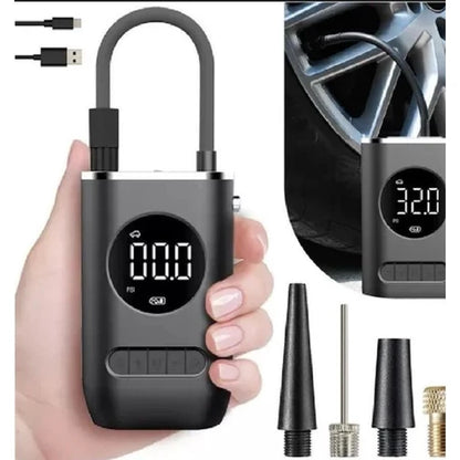 compressor de ar portatil preto com display digital